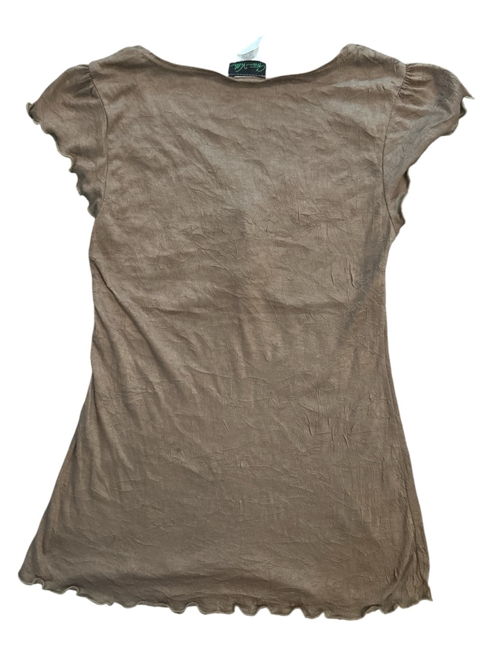 Womens Crinkle Bronze Embellished V-Neck Babydoll Y2K Goth Glam Blouse Top Small - Picture 2 of 7